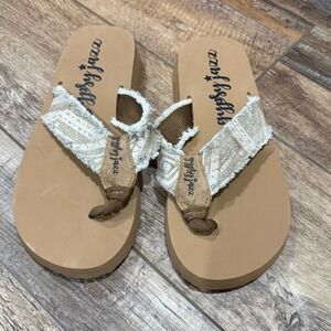 Gypsy Jazz Womens Tan Gold Frayed Fabric Flip Flop Wedge Sandals GJSA0005-251 9